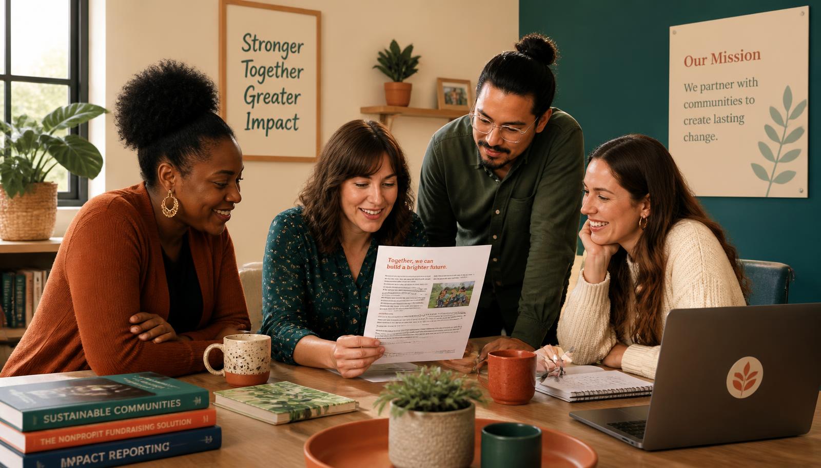 Nonprofit development team reading a printed donor appeal letter together