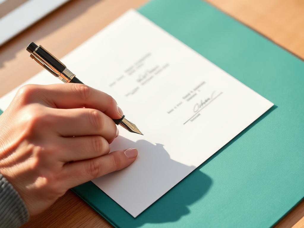 Hands signing a document with a fountain pen