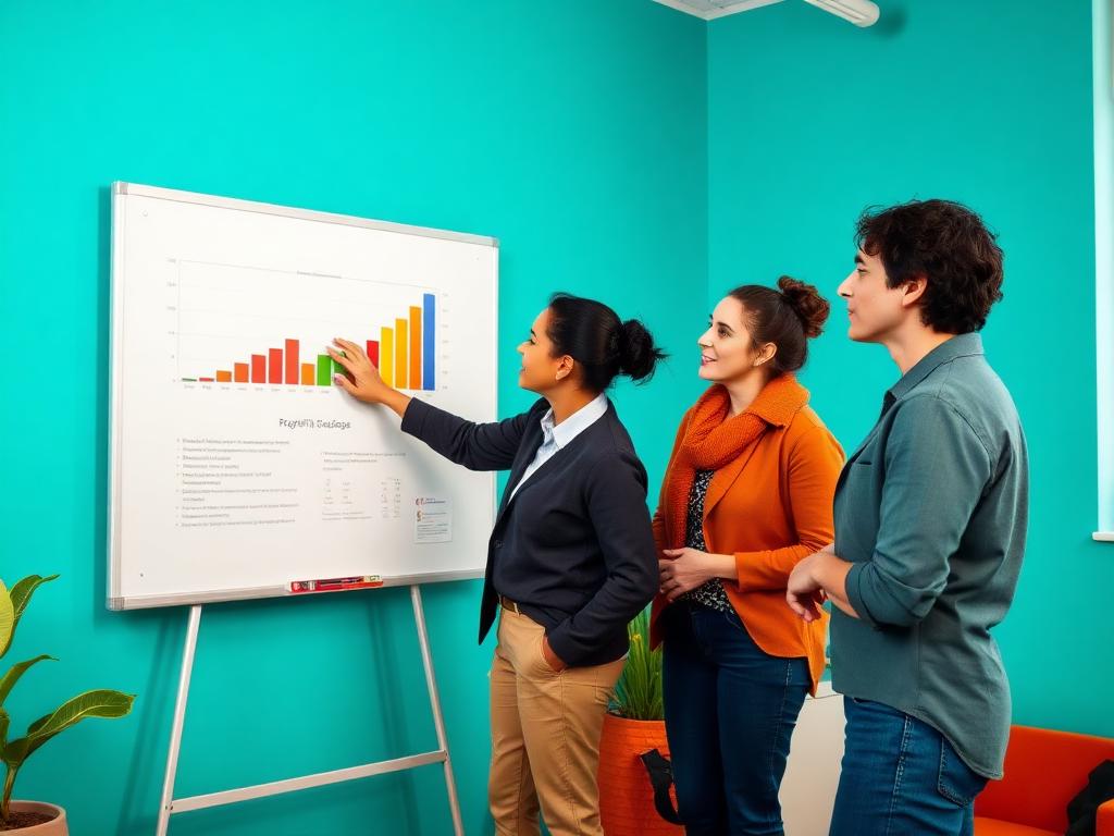 Program director presenting outcome charts to colleagues