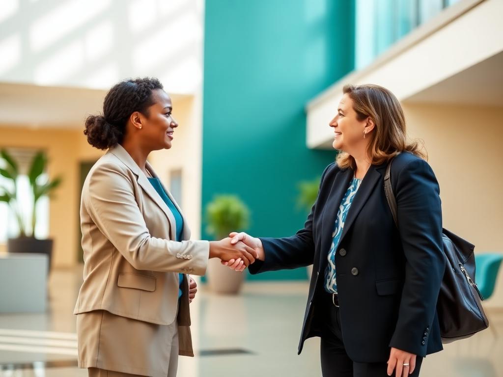 Nonprofit staff greeting a foundation program officer