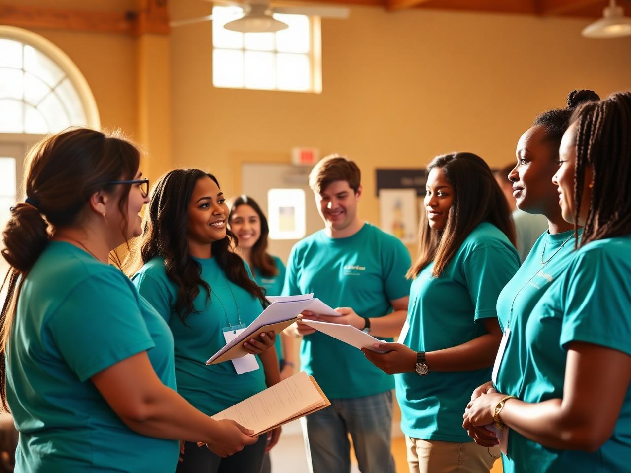 Coordinator briefing volunteers in a community centre