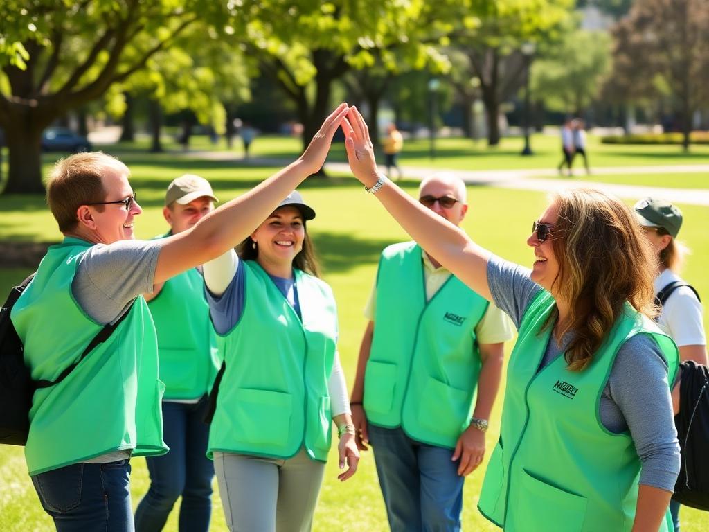 Volunteers celebrating after a park cleanup