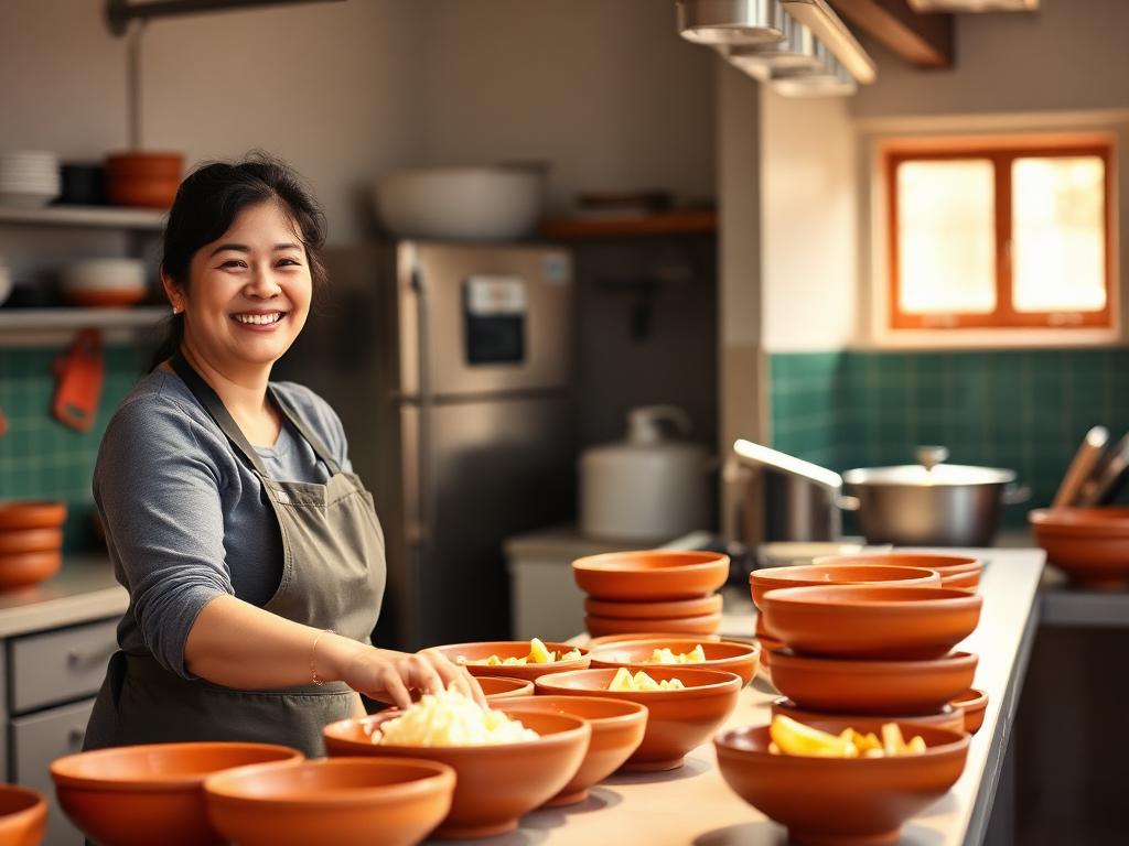 Volunteer serving warm meals at a community kitchen